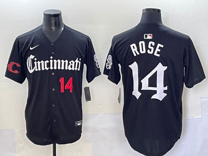 Men 2025 Cincinnati Reds #14 Rose Black Five generations Joint Name Nike MLB Jersey style 9->cincinnati reds->MLB Jersey